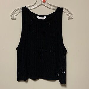 Sunshine 79 swim coverup - black eyelet knit mesh tank top, high neck tank top